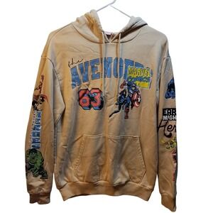 Marvel Avengers 63 Hoodie Sweatshirt Double Sleeve Graphic Tan Size S